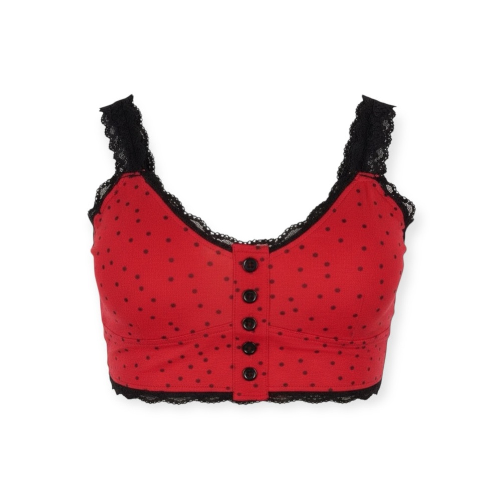 new Honeydew 𒊹 Polka Dot Print Bralette 𒊹 Lace Trim 𒊹 Lollipop Red 𒊹 Medium - Picture 5 of 15